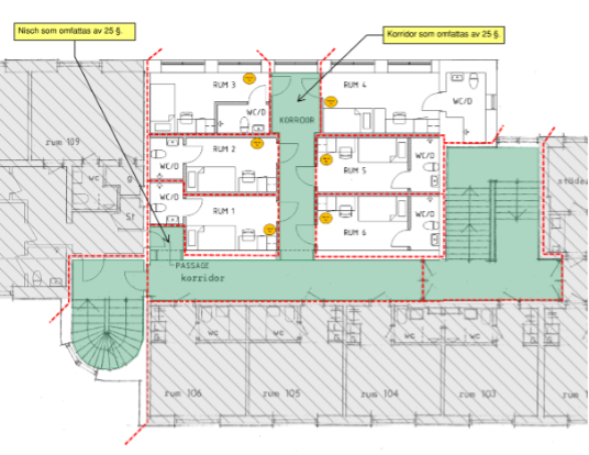 Gångavståndet inom utrymningsväg